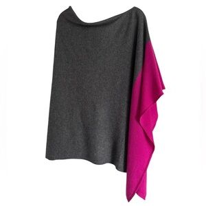 NWT Claudia Nichole 100% Cashmere Gray Fuchsia Colorblock Poncho Sweater O/S